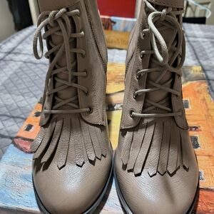 Fringed Tan Leather Ankle Boots